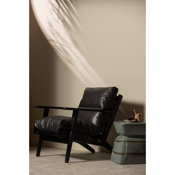 De Eekhoorn HOUSTON FAUTEUIL LEER/HOUT ZWART