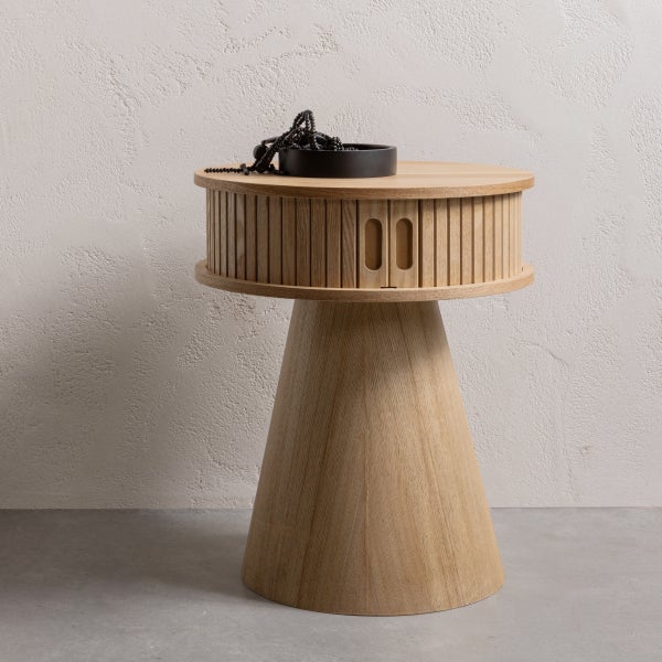De Eekhoorn KARRI NACHTKASTJE ROND HOUT NATUREL
