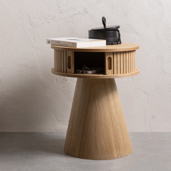 De Eekhoorn KARRI NACHTKASTJE ROND HOUT NATUREL