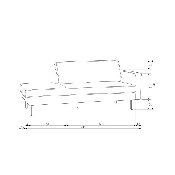 De Eekhoorn RODEO DAYBED RECHTS VELVET TAUPE