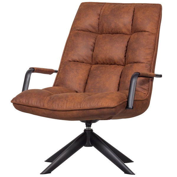 De Eekhoorn JOUKE DRAAIFAUTEUIL MET ARMLEUNING LEERLOOK COGNAC