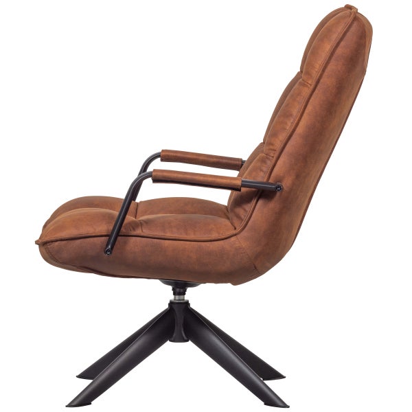 De Eekhoorn JOUKE DRAAIFAUTEUIL MET ARMLEUNING LEERLOOK COGNAC