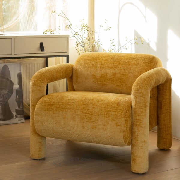 De Eekhoorn LENNY FAUTEUIL IN GROVE TEXTUUR GOUD/GEEL