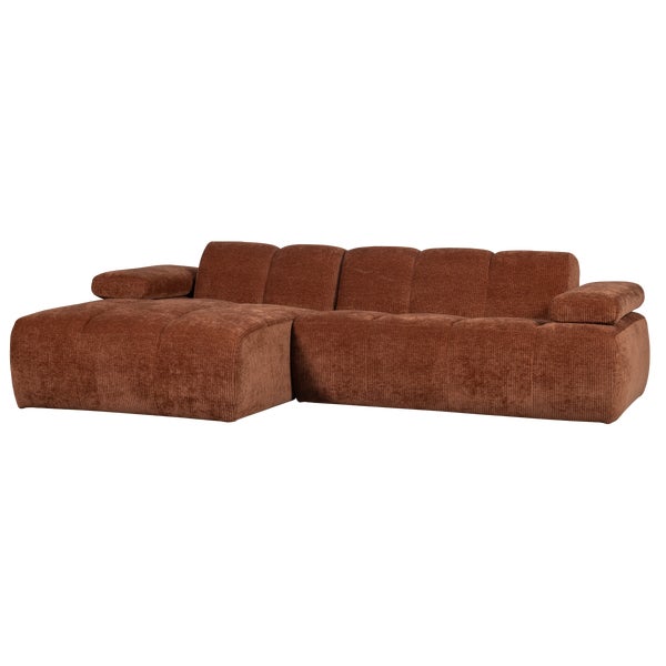 De Eekhoorn MOJO CHAISE LONGUE BANK LINKS RIBSTOF ROESTBRUIN