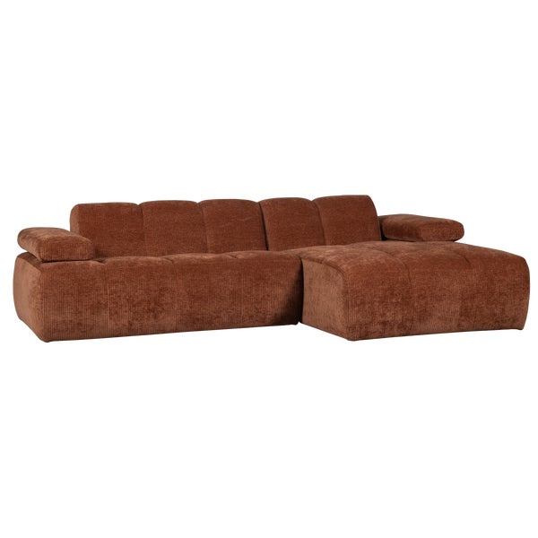 De Eekhoorn MOJO CHAISE LONGUE BANK RECHTS RIBSTOF ROESTBRUIN