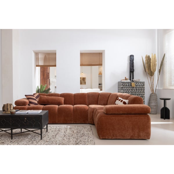 De Eekhoorn MOJO HOEKBANK RECHTS RIBSTOF ROESTBRUIN