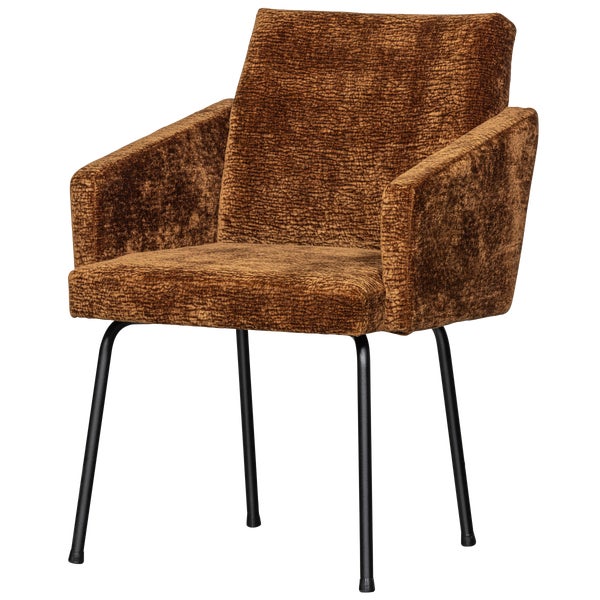 De Eekhoorn MOUNT EETKAMERSTOEL MET ARMLEUNING 3D CHENILLE MIDDENBRUIN