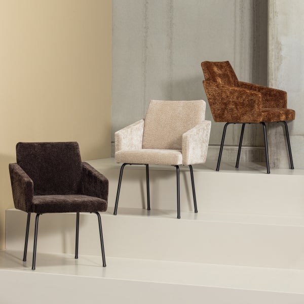 De Eekhoorn MOUNT EETKAMERSTOEL MET ARMLEUNING 3D CHENILLE MIDDENBRUIN