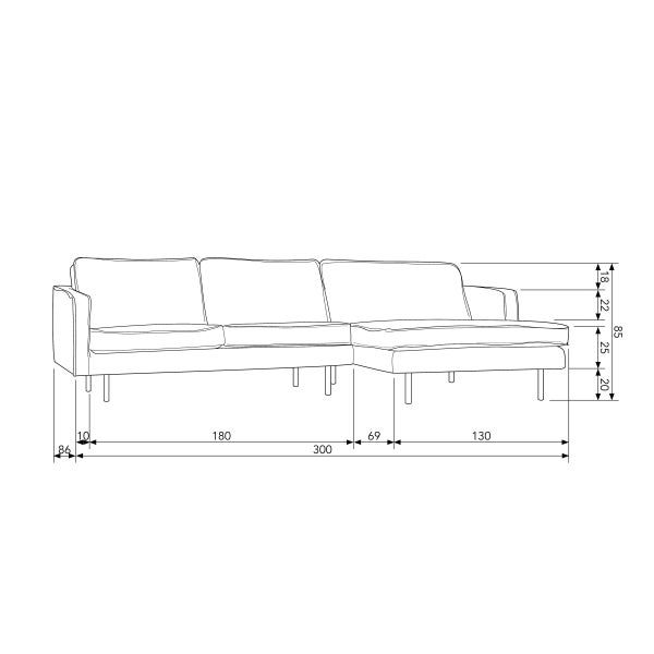 De Eekhoorn RODEO CHAISE LONGUE RECHTS ECOLEER ZWART