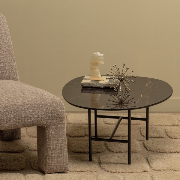 De Eekhoorn VAJEN SALONTAFEL MET ZWART MARMEREN LOOK BLAD 70X70 CM