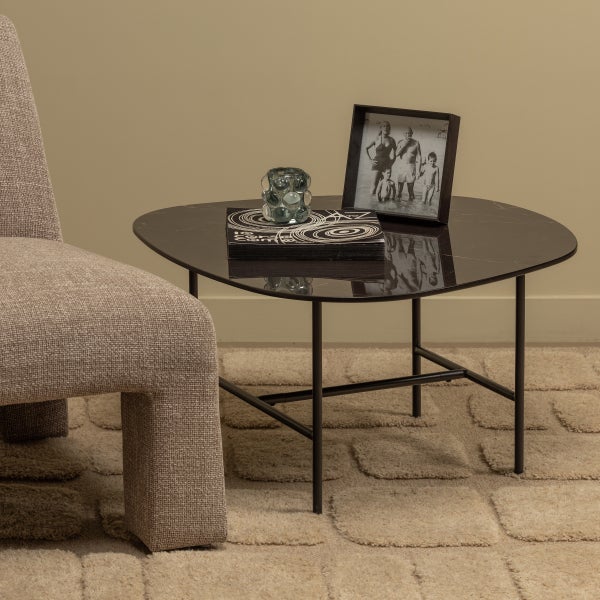 De Eekhoorn VAJEN SALONTAFEL MET ZWART MARMEREN LOOK BLAD 80X60 CM