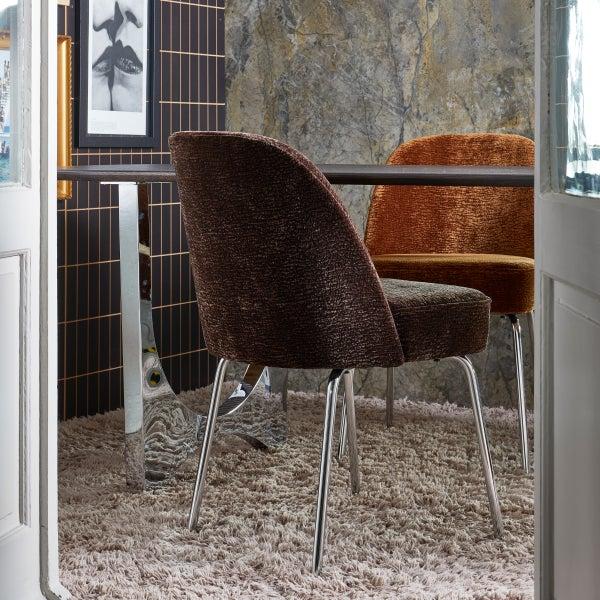 De Eekhoorn VOGUE EETKAMERSTOEL 3D CHENILLE DONKERBRUIN CHROME POOT