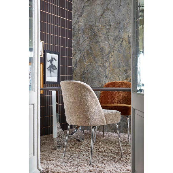 De Eekhoorn VOGUE EETKAMERSTOEL 3D CHENILLE ZAND CHROME POOT