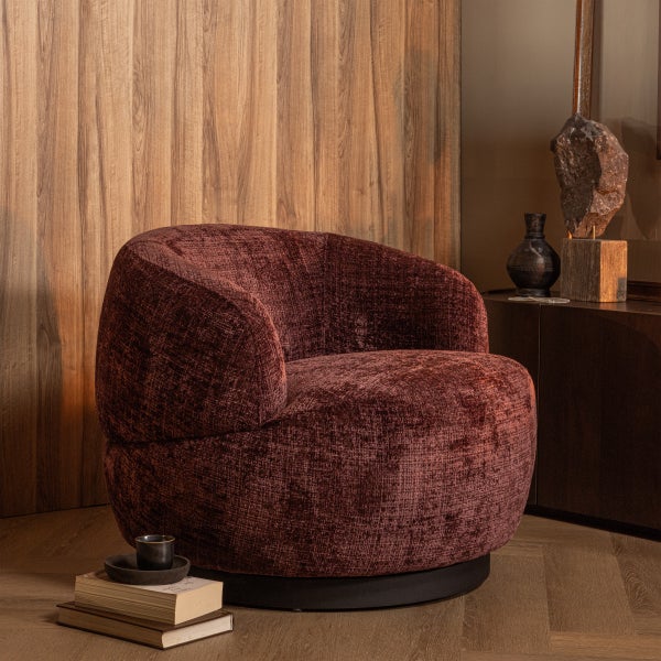 De Eekhoorn WOOLLY DRAAIFAUTEUIL CHENILLE AUBERGINE