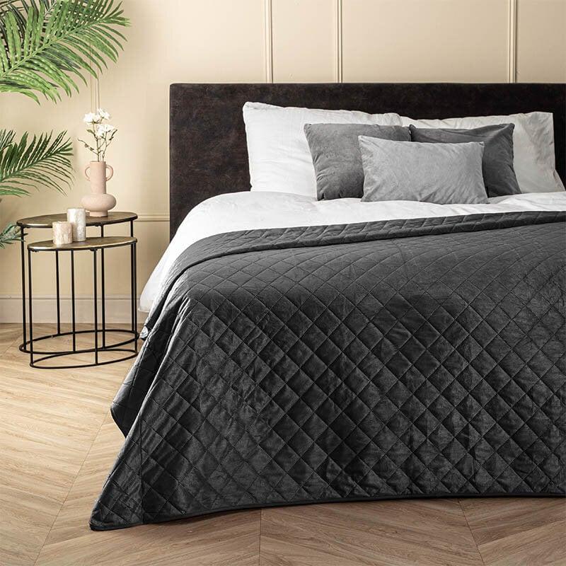 dekbed discounter Bedsprei Velvet Ruit - Antraciet