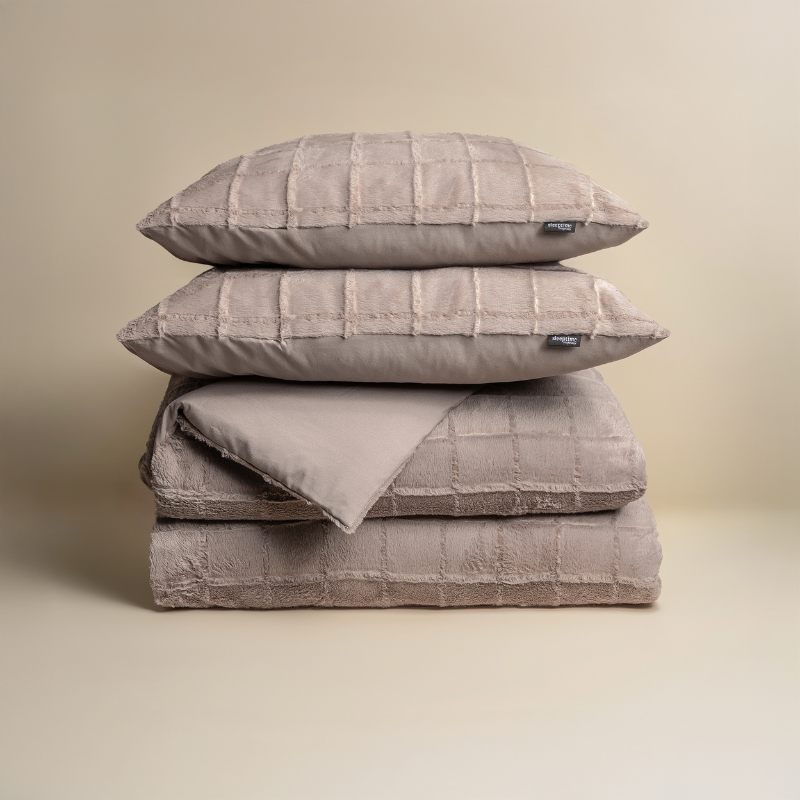 Dekbed Discounter Dekbedovertrek Faux Fur - Check - Taupe