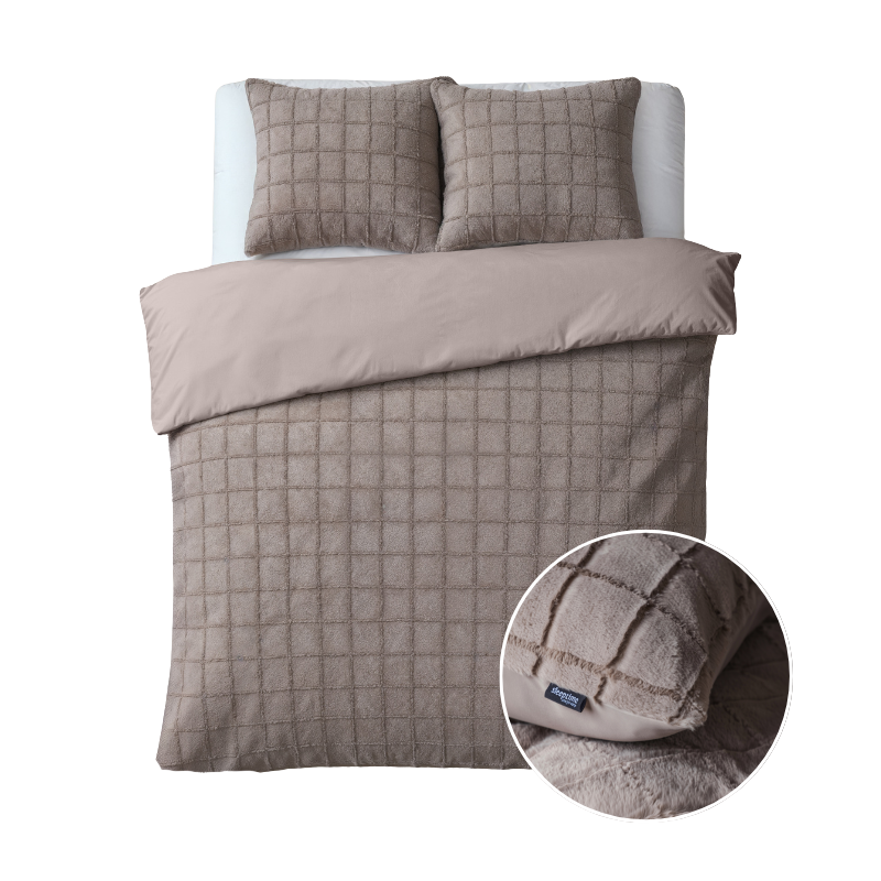 dekbed discounter Dekbedovertrek Faux Fur - Check - Taupe