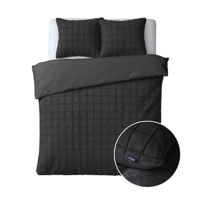 dekbed discounter Dekbedovertrek Faux Fur - Check - Zwart