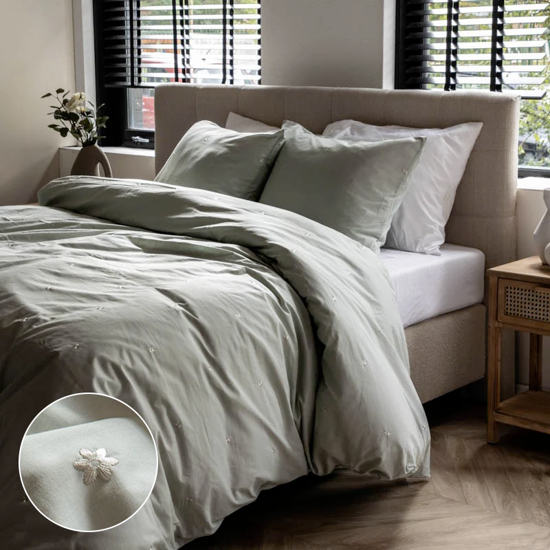 Dekbed Discounter Dekbedovertrek Katoen - Geborduurd - Flower Jade