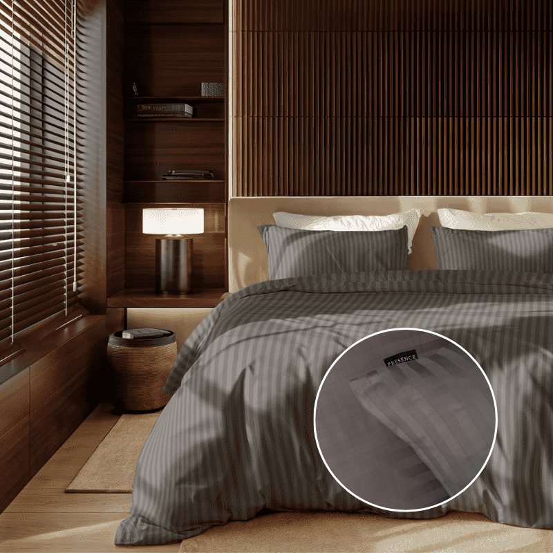 dekbed discounter Dekbedovertrek Katoen-Satijn - Satijnstreep - Antraciet