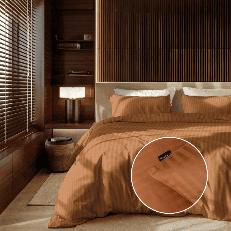 dekbed discounter Dekbedovertrek Katoen-Satijn - Satijnstreep - Cognac