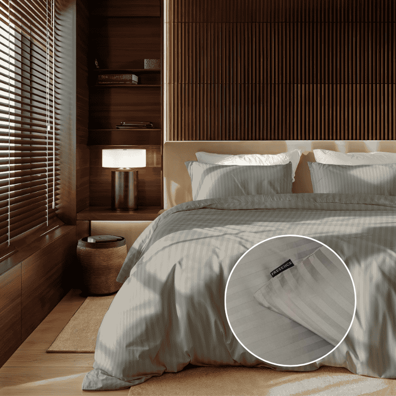 dekbed discounter Dekbedovertrek Katoen-Satijn - Satijnstreep - Grijs