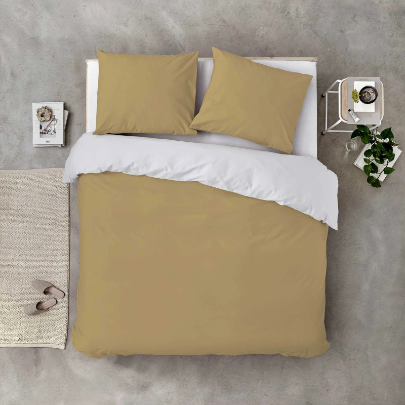 Dekbed Discounter Dekbedovertrek Katoen - Side Way - Okergeel/Wit