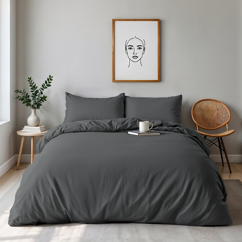 dekbed discounter Dekbedovertrek Percale Katoen Uni - Antraciet