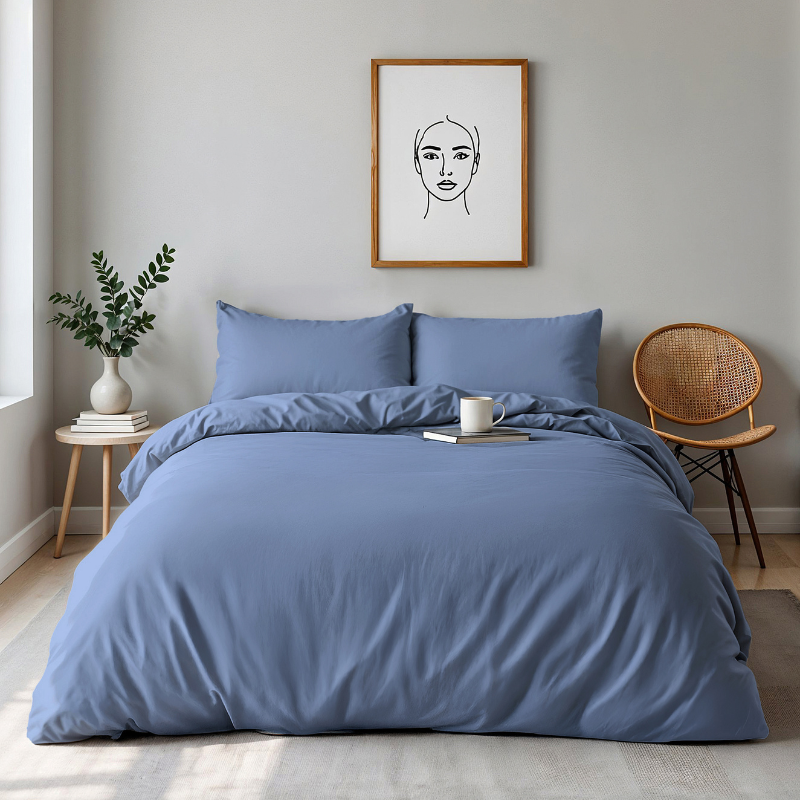 dekbed discounter Dekbedovertrek Percale Katoen Uni - Blauw