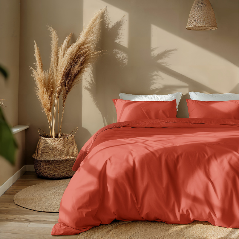 dekbed discounter Dekbedovertrek Percale-Katoen - Uni - Koraal