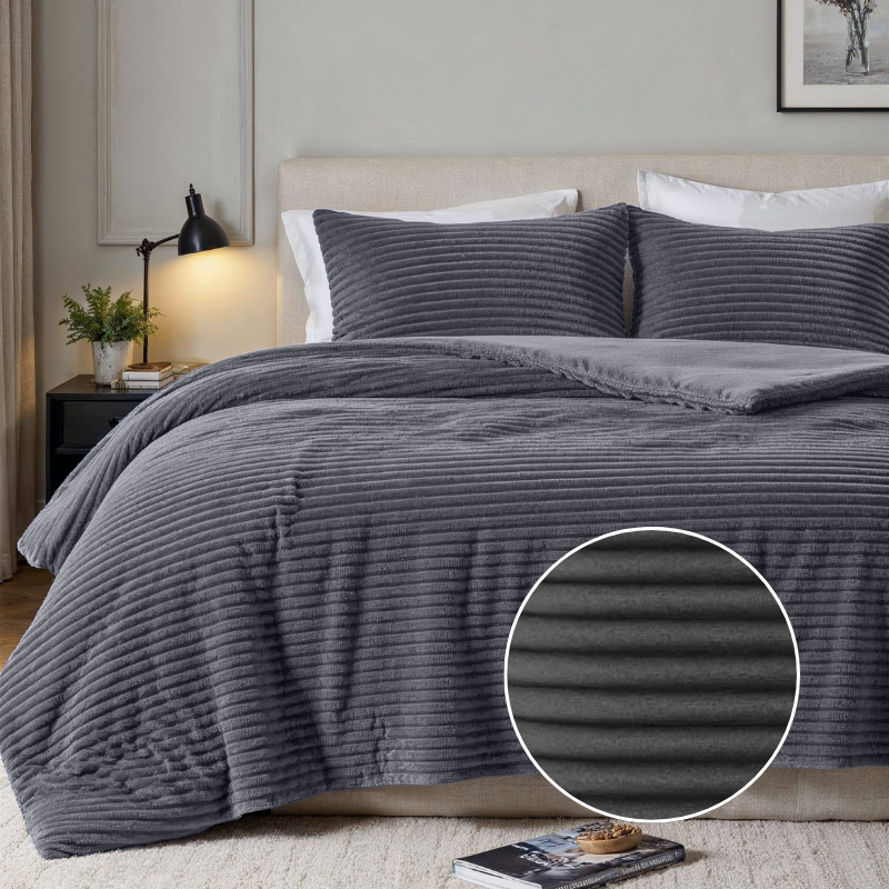 dekbed discounter Dekbedovertrek Teddy Rib - Antraciet