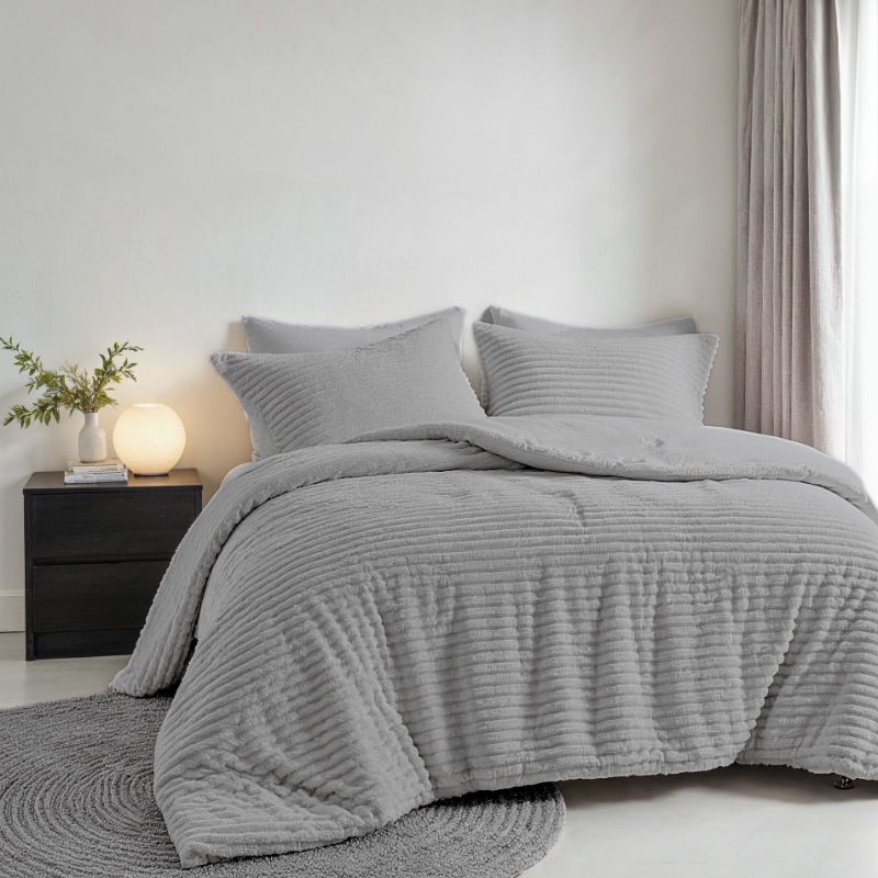 Dekbed Discounter Dekbedovertrek Teddy Rib - Licht Grijs