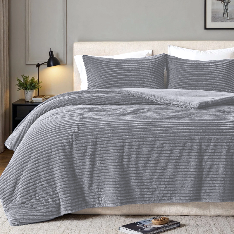 Dekbed Discounter Dekbedovertrek Teddy Rib - Licht Grijs