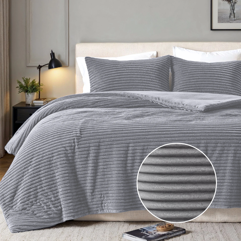 dekbed discounter Dekbedovertrek Teddy Rib - Licht Grijs