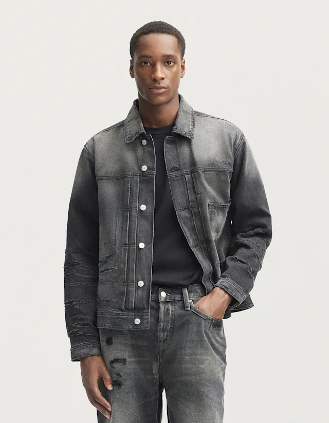 Denham DAGGER WORKER JACKET Phantom Black Selvedge Repair - Relaxed Fit