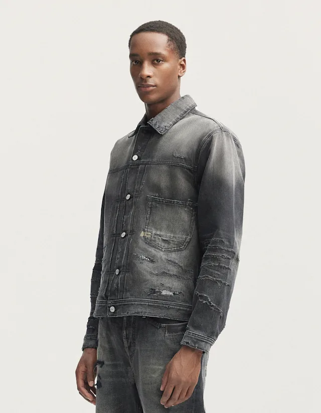 Denham DAGGER WORKER JACKET Phantom Black Selvedge Repair - Relaxed Fit