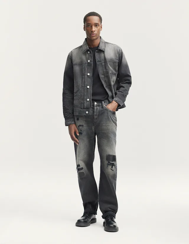 denham DAGGER WORKER JACKET Phantom Black Selvedge Repair - Relaxed Fit