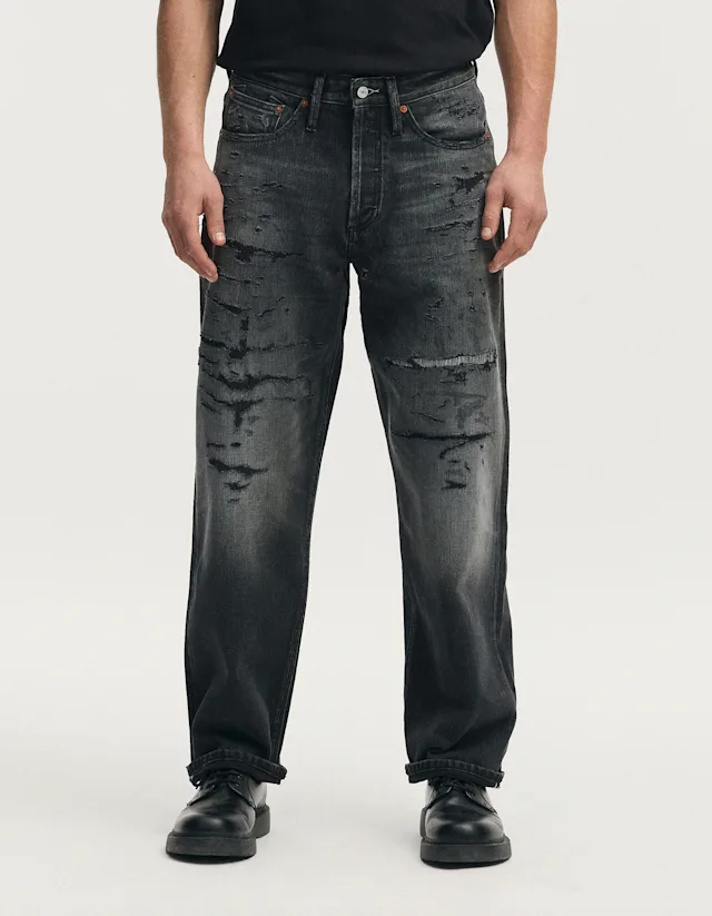 Denham DAGGER WORKER Phantom Black Selvedge Repair - Relaxed Fit