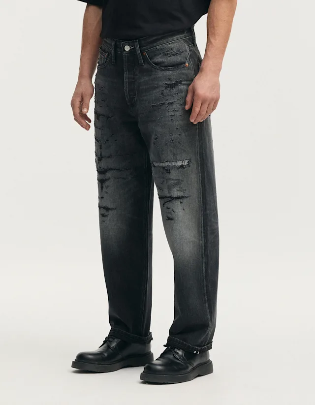Denham DAGGER WORKER Phantom Black Selvedge Repair - Relaxed Fit