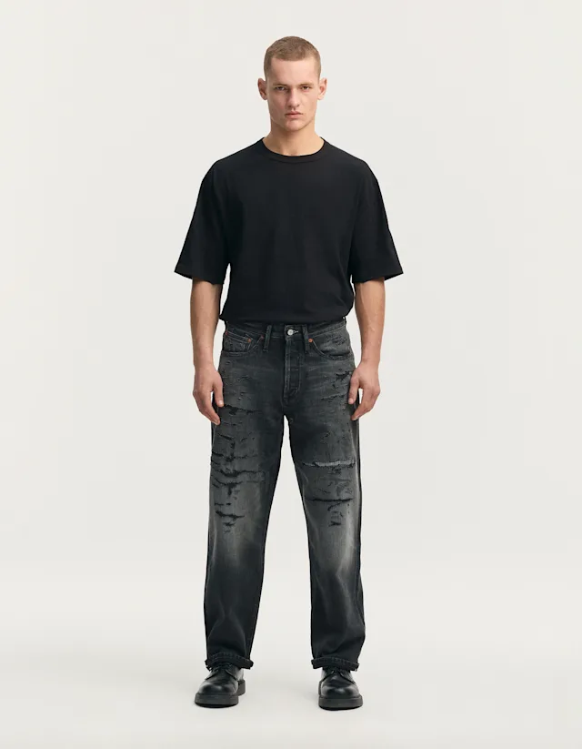 denham DAGGER WORKER Phantom Black Selvedge Repair - Relaxed Fit