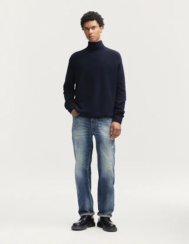 denham DENHAM TAB ROLL SWEATER Cosy Cotton Knit - Regular Fit