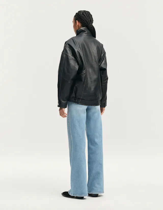 Denham IZUMI JACKET Worn Black Leather - Oversized Fit