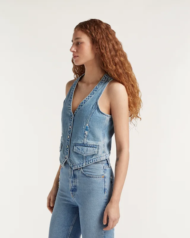 Denham MASAKI VEST Stonewash Embroidery - Regular Fit