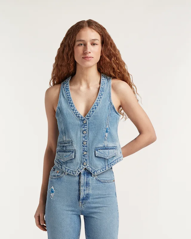 denham MASAKI VEST Stonewash Embroidery - Regular Fit