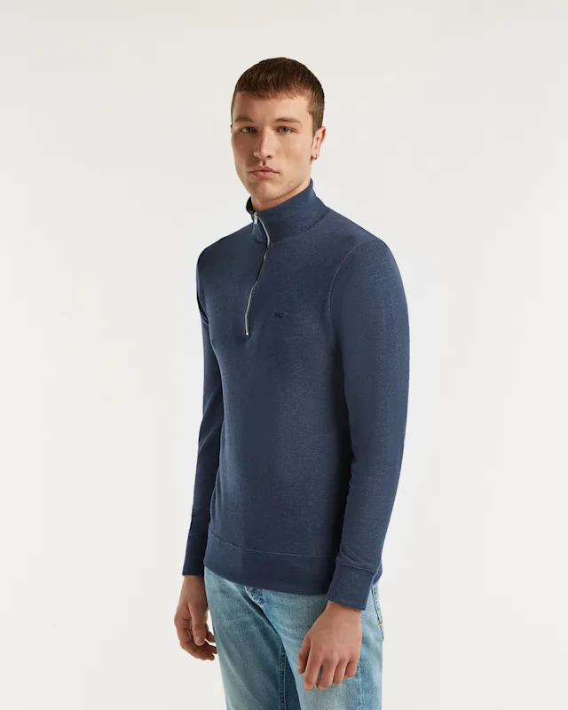 Denham ROGER HALF ZIP Cotton Melange Jersey - Regular Fit