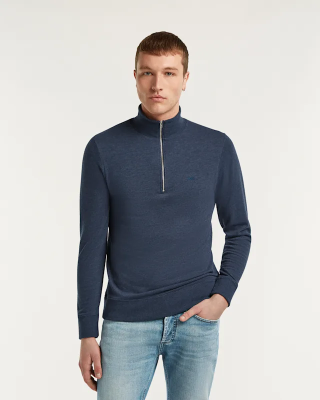 denham ROGER HALF ZIP Cotton Melange Jersey - Regular Fit
