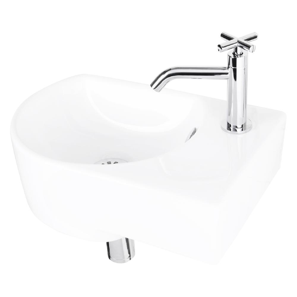 Differnz Differnz Apollo Fonteinset – Keramiek – Kraan Gebogen Kruis Chroom Rechts – 41.5 X 27 X 14 Cm – Wit