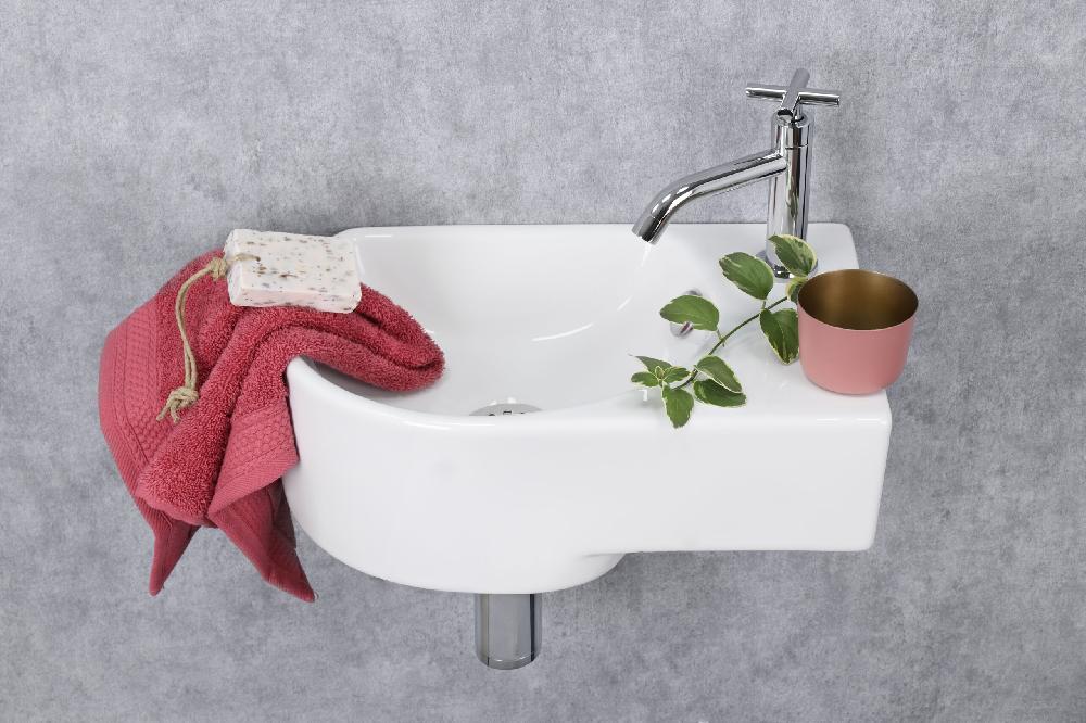 Differnz Differnz Apollo Fonteinset – Keramiek – Kraan Gebogen Kruis Chroom Rechts – 41.5 X 27 X 14 Cm – Wit