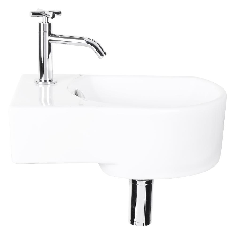 Differnz Differnz Apollo Fonteinset – Keramiek – Kraan Gebogen Kruis Chroom Links – 41.5 X 27 X 14 Cm – Wit