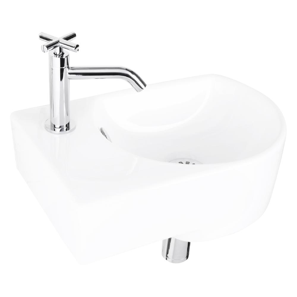 Differnz Differnz Apollo Fonteinset – Keramiek – Kraan Gebogen Kruis Chroom Links – 41.5 X 27 X 14 Cm – Wit